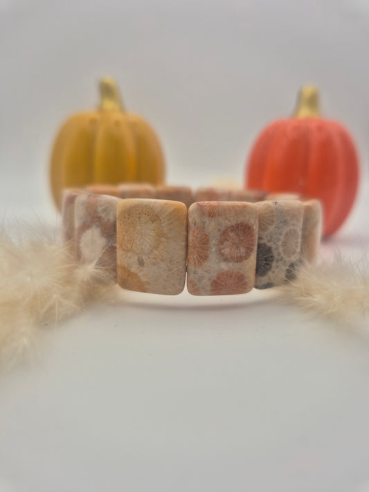 Bracelet Bombé Corail Fossilisé – Élégance & Énergie Intemporelle