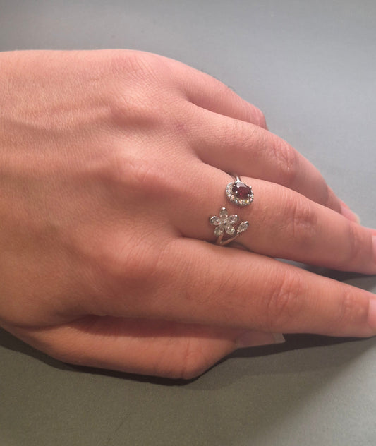 Bague Grenat en Argent S925 - Modèle Fleur