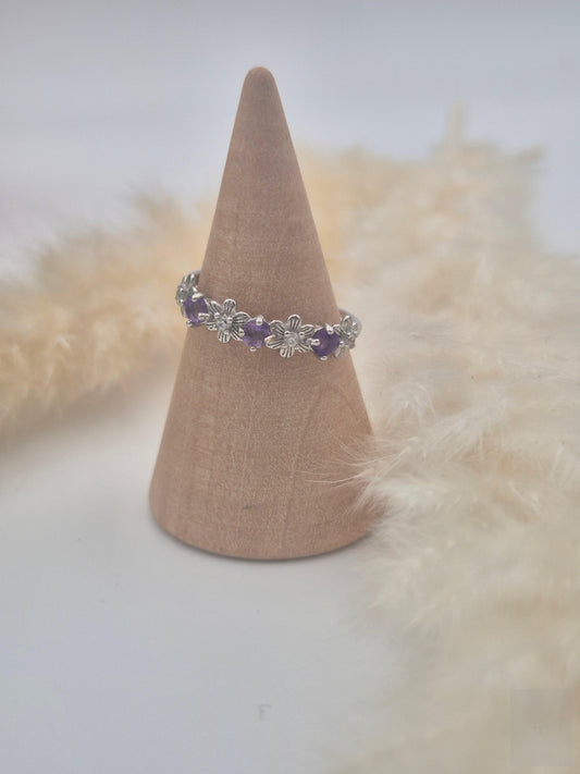 Bague Améthyste et Argent S925 – Motif Fleur Élégant