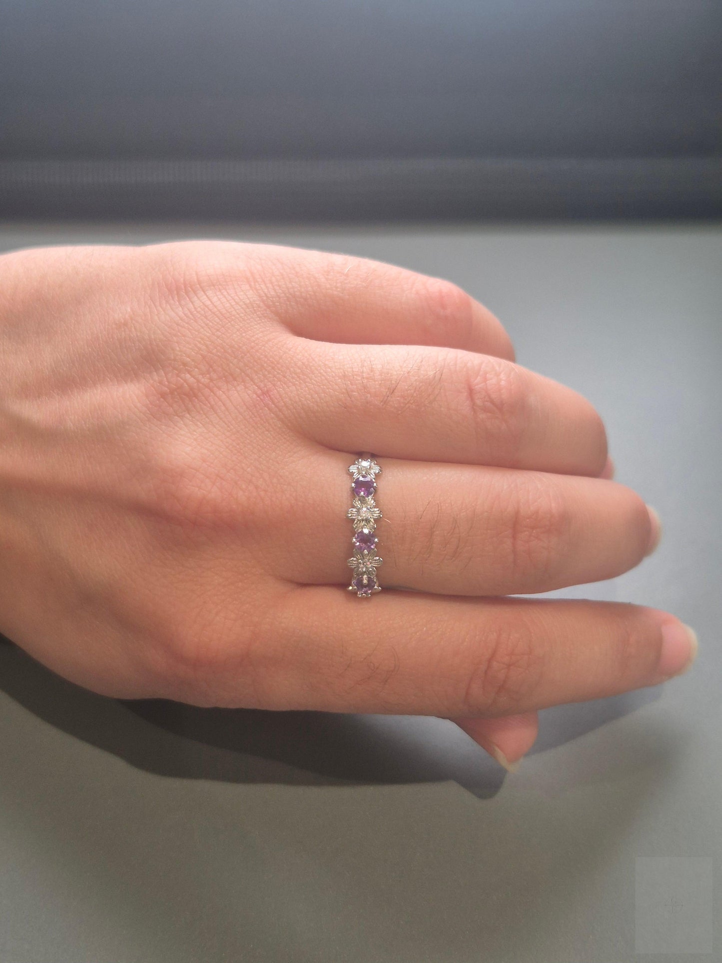 Bague Améthyste et Argent S925 – Motif Fleur Élégant