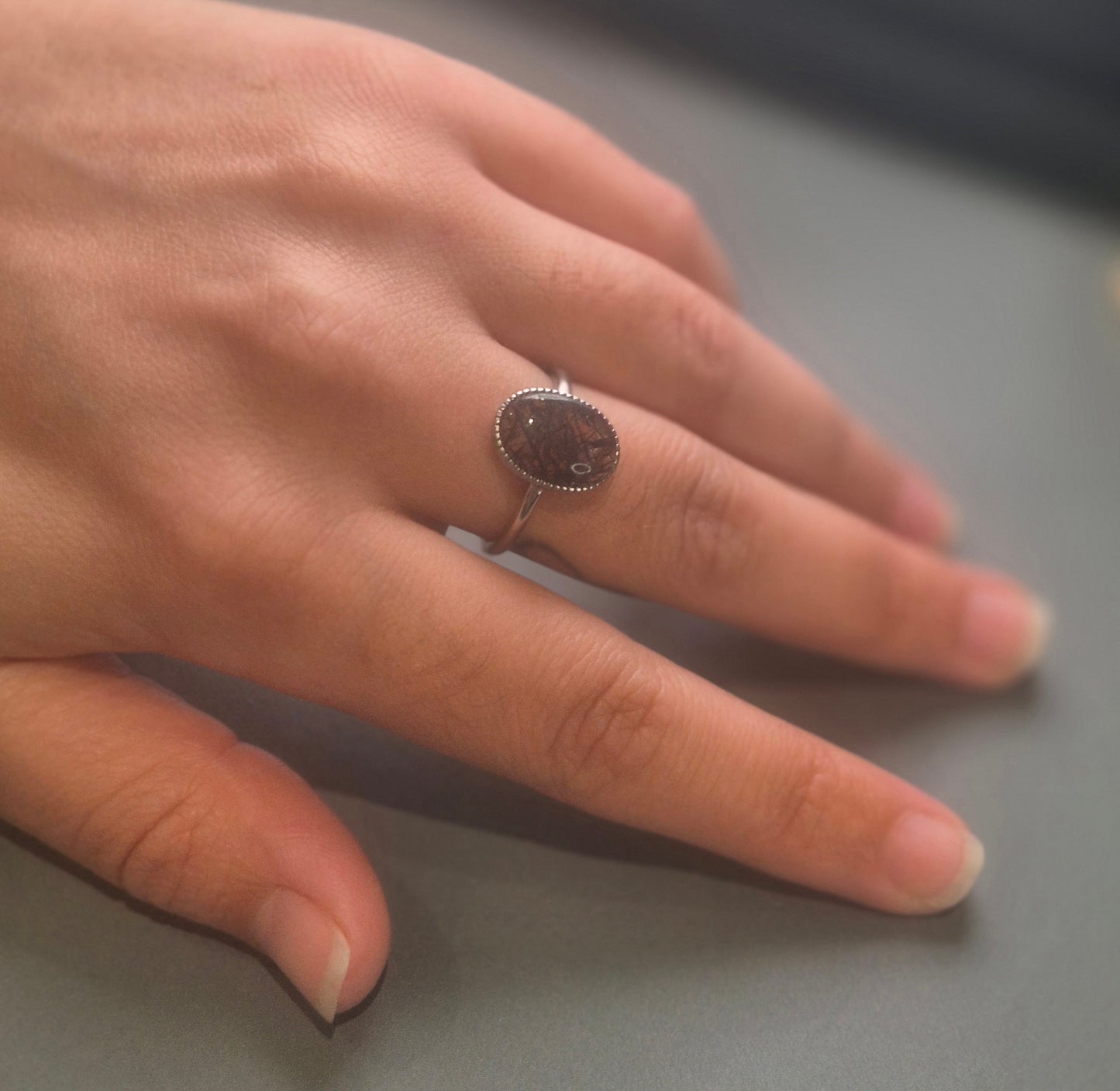 Bague Quartz Rutile Noir en Argent S925