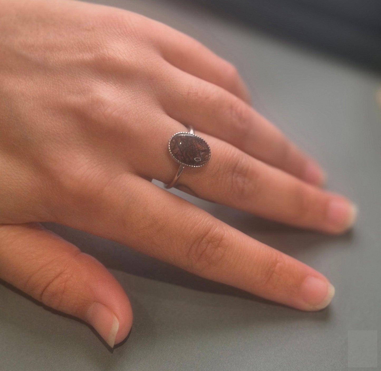 Bague Quartz Rutile Noir et Argent S925