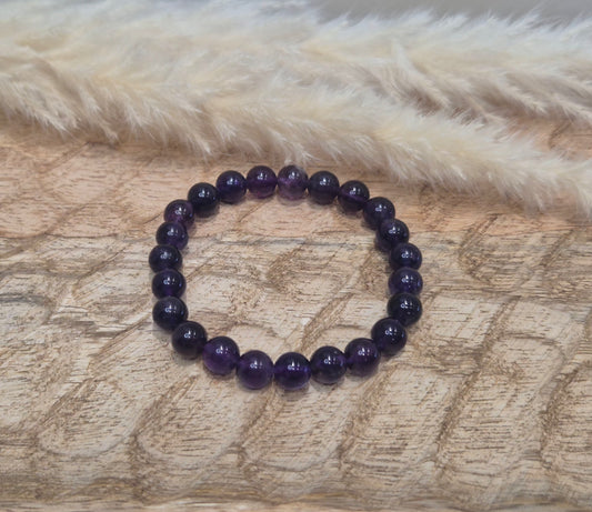 Bracelet Améthyste Foncée 08mm – Pierre Naturelle de Sérénité