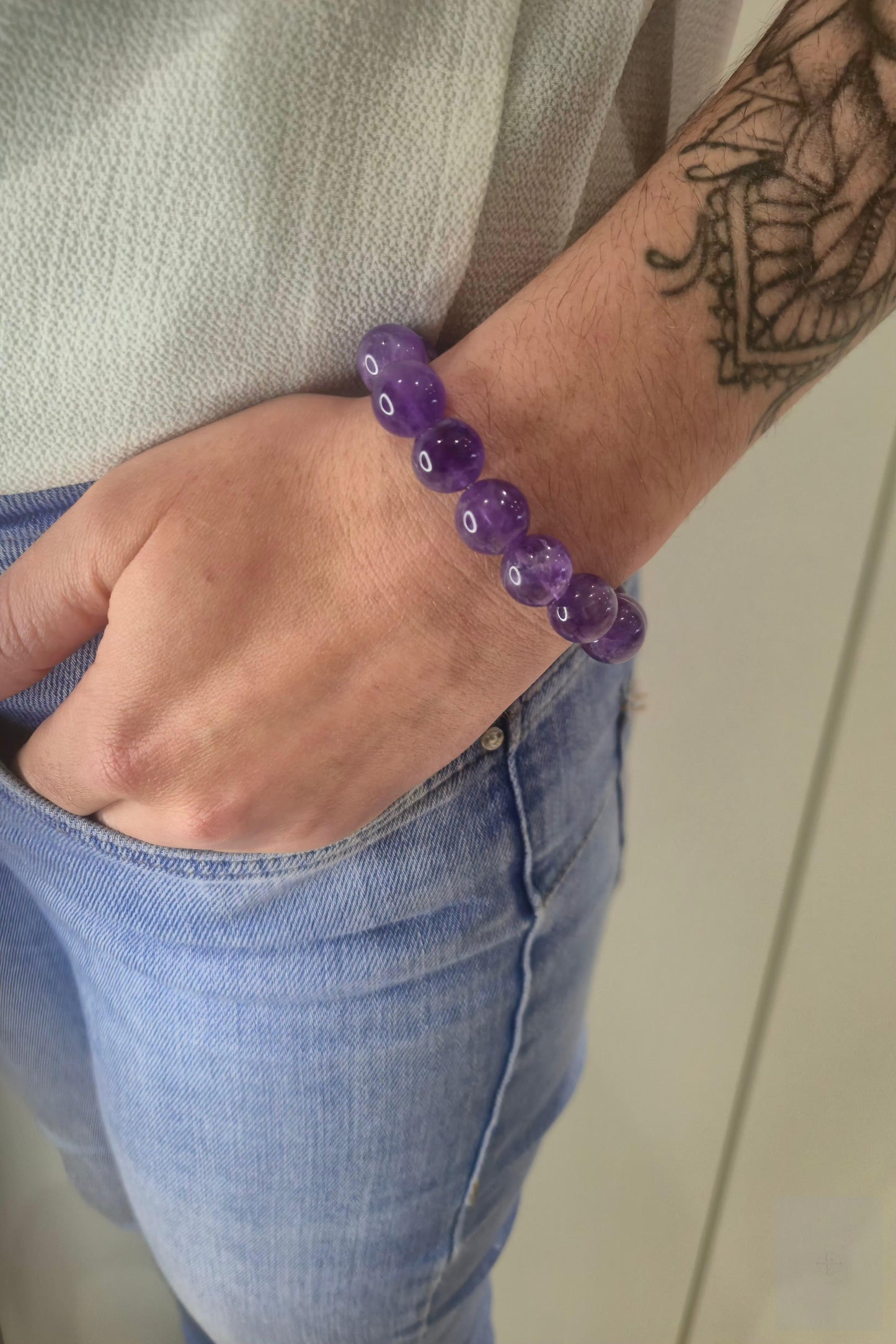 Bracelet Améthyste 12mm – Pierre Naturelle de Sérénité