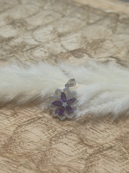 Pendentif Améthyste et Argent S925 - Motif Fleur