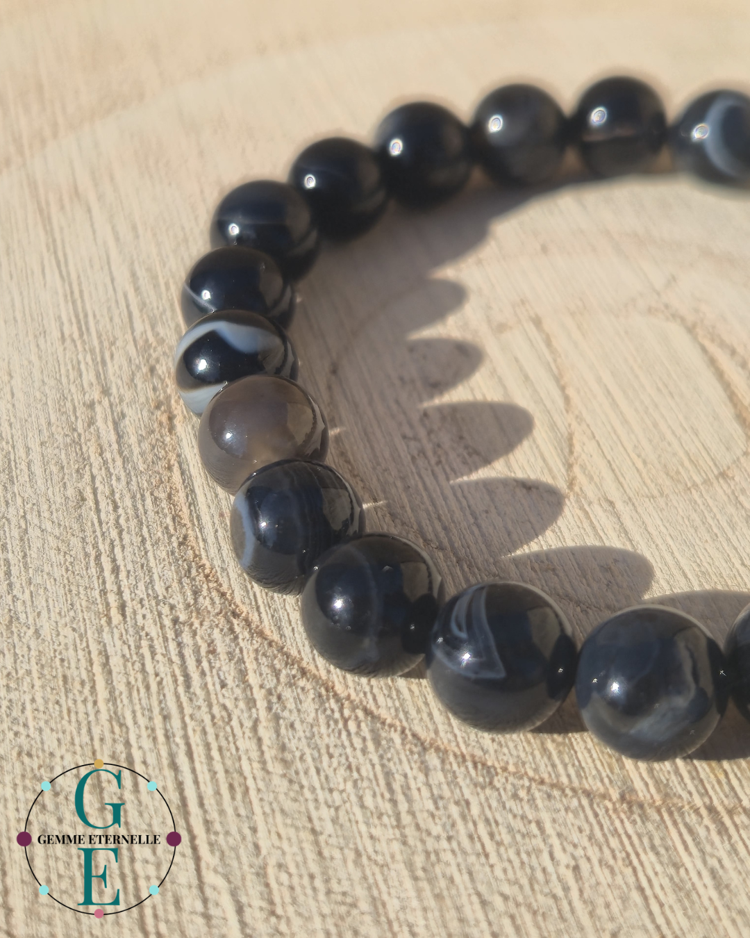 Bracelet Onyx Noir à bande – Force & Protection