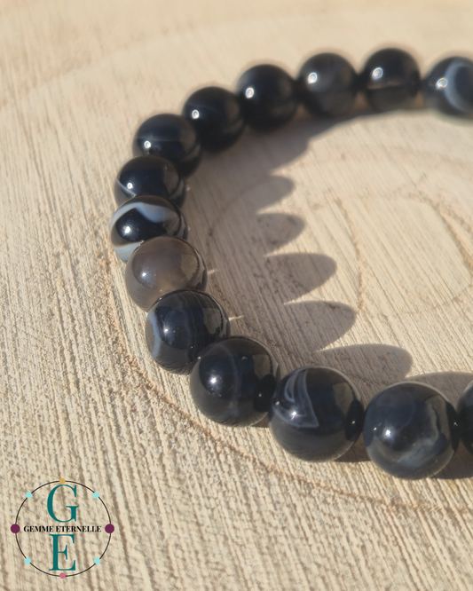 Bracelet Onyx Noir à bande – Force & Protection