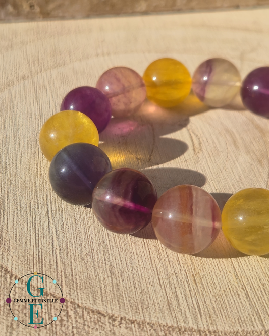 Bracelet Fluorite multicolore 15mm – Clarté, Équilibre & Protection