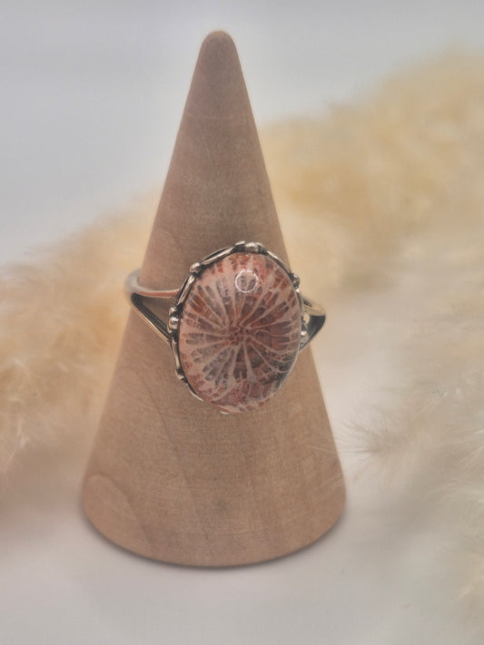 Bague Corail Fossilisé et Argent S925 - Harmonie & intemporel