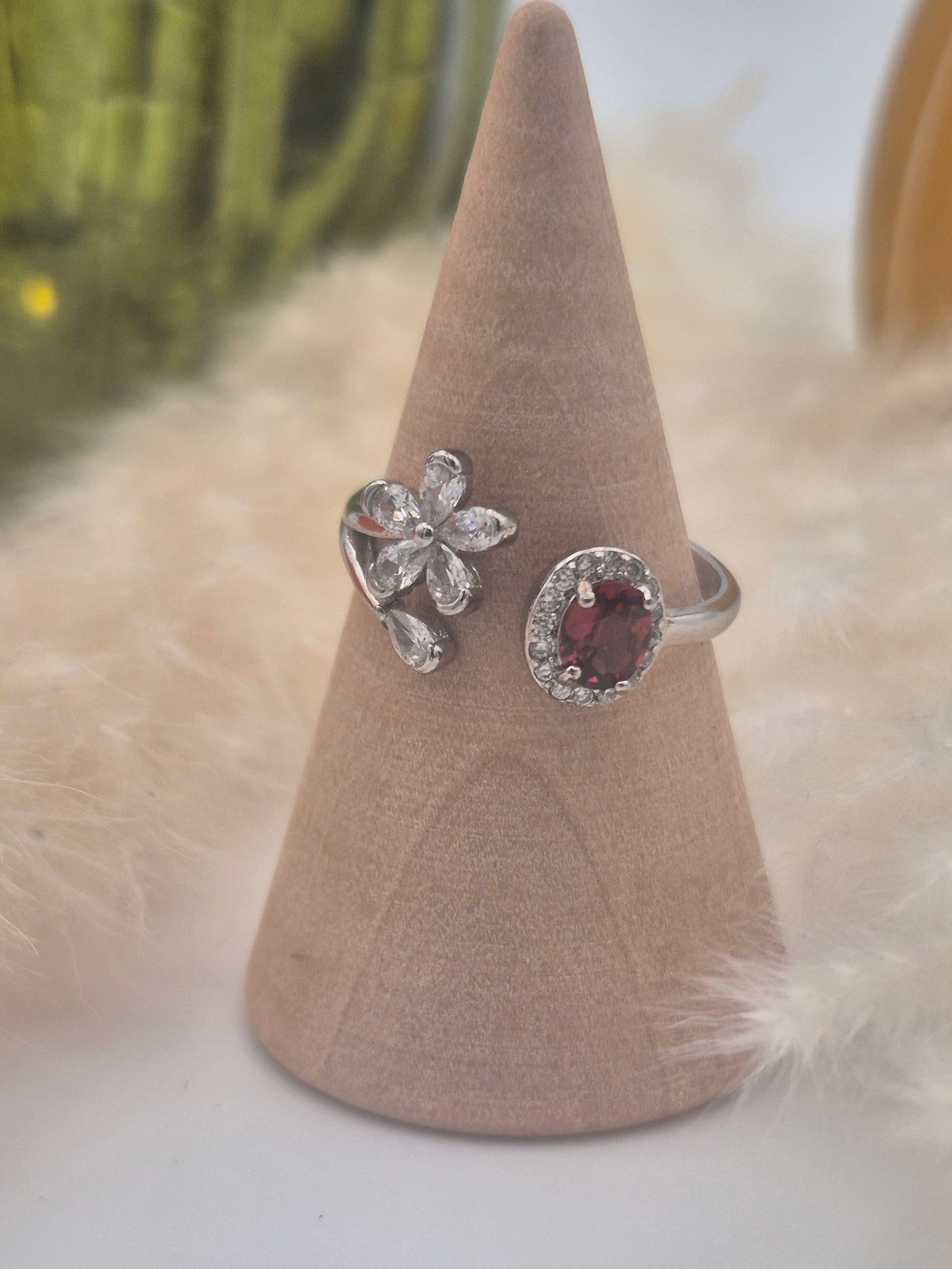 Bague Grenat en Argent S925 - Modèle Fleur