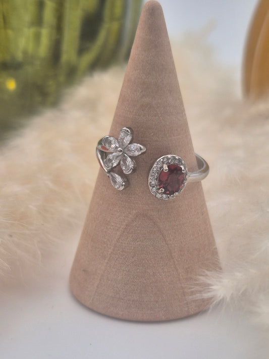 Bague Grenat en Argent S925 - Modèle Fleur