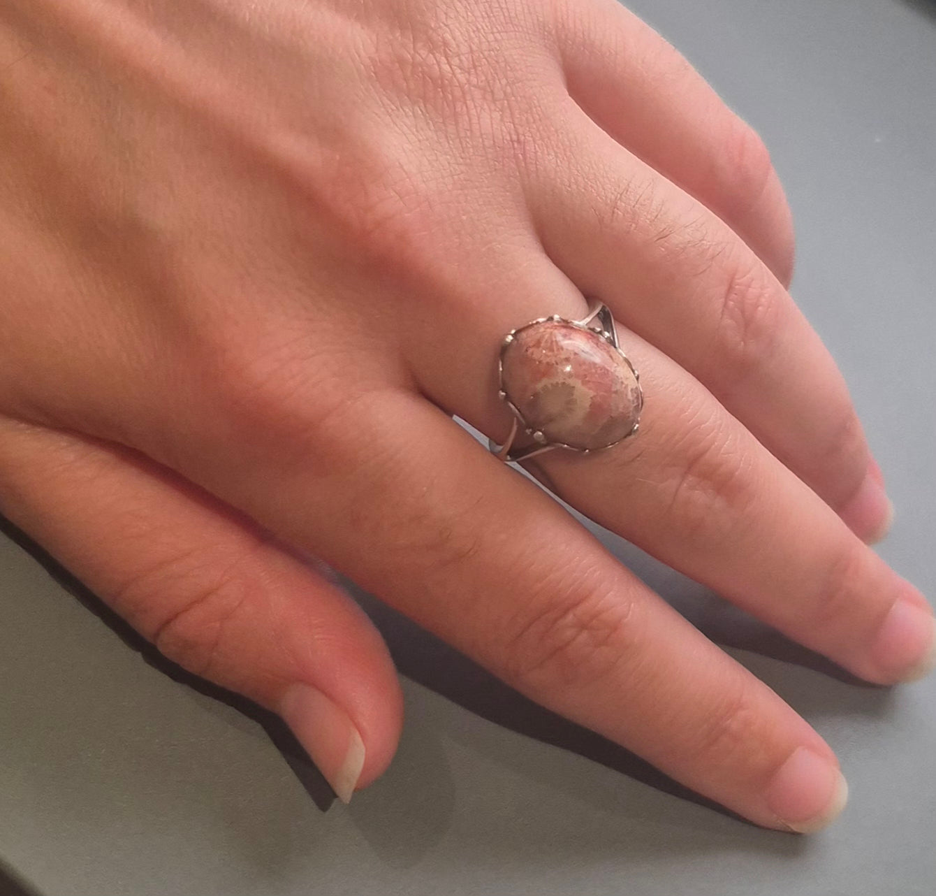 Bague Corail Fossilisé en Argent 925 - Harmonie & intemporel