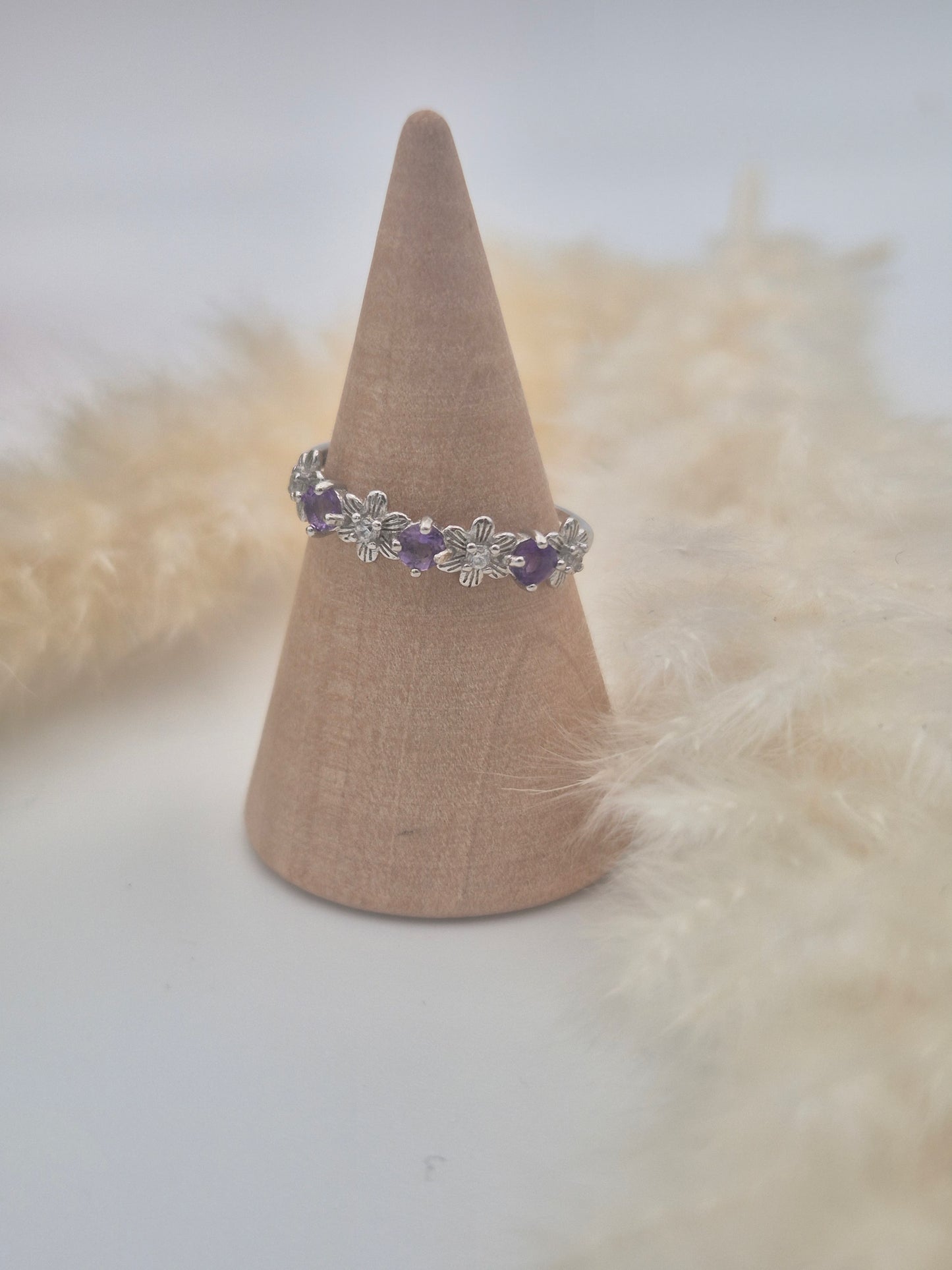 Bague Améthyste en Argent S925  – Motif Fleur Élégant