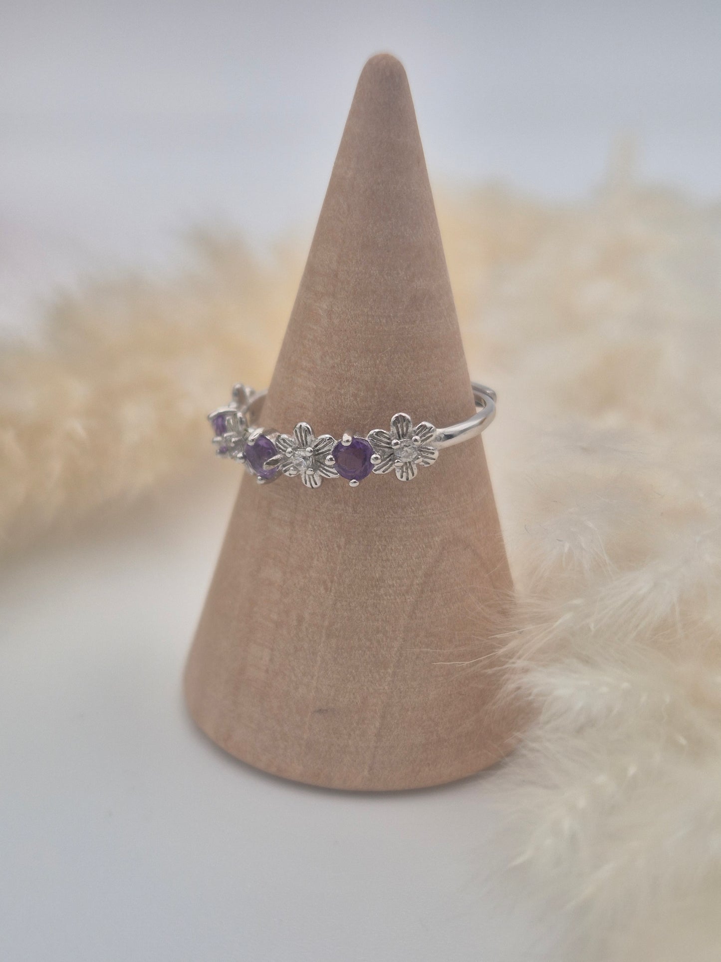 Bague Améthyste en Argent S925  – Motif Fleur Élégant