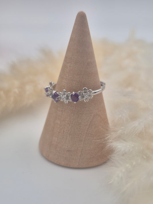 Bague Améthyste en Argent S925  – Motif Fleur Élégant