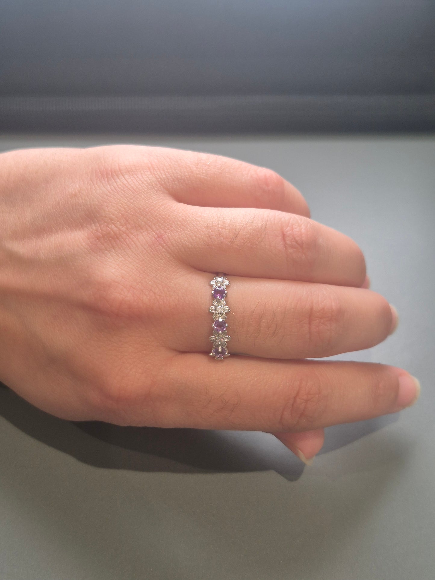 Bague Améthyste en Argent S925  – Motif Fleur Élégant