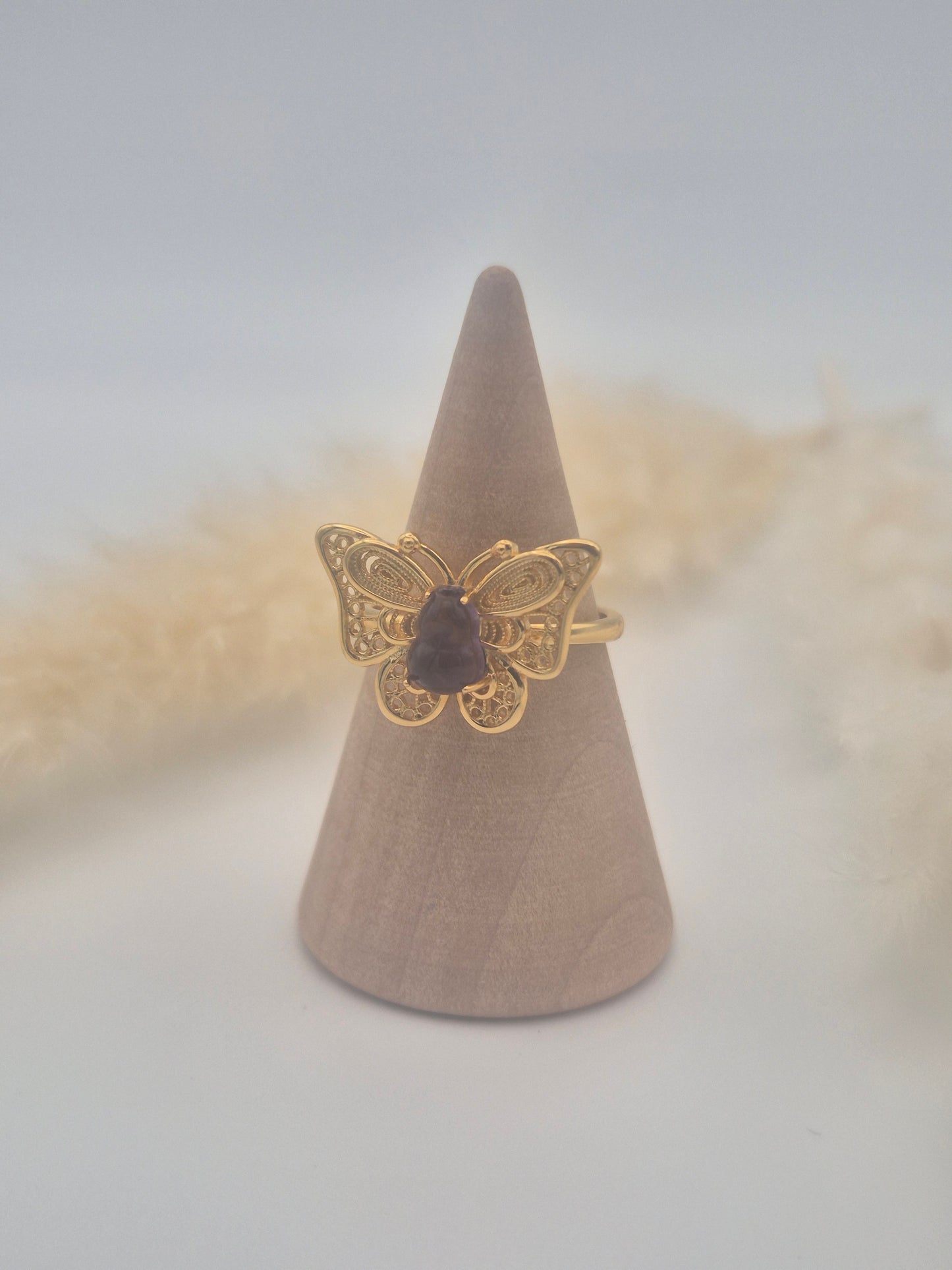 Bague Améthyste en Argent S925 - Papillon doré