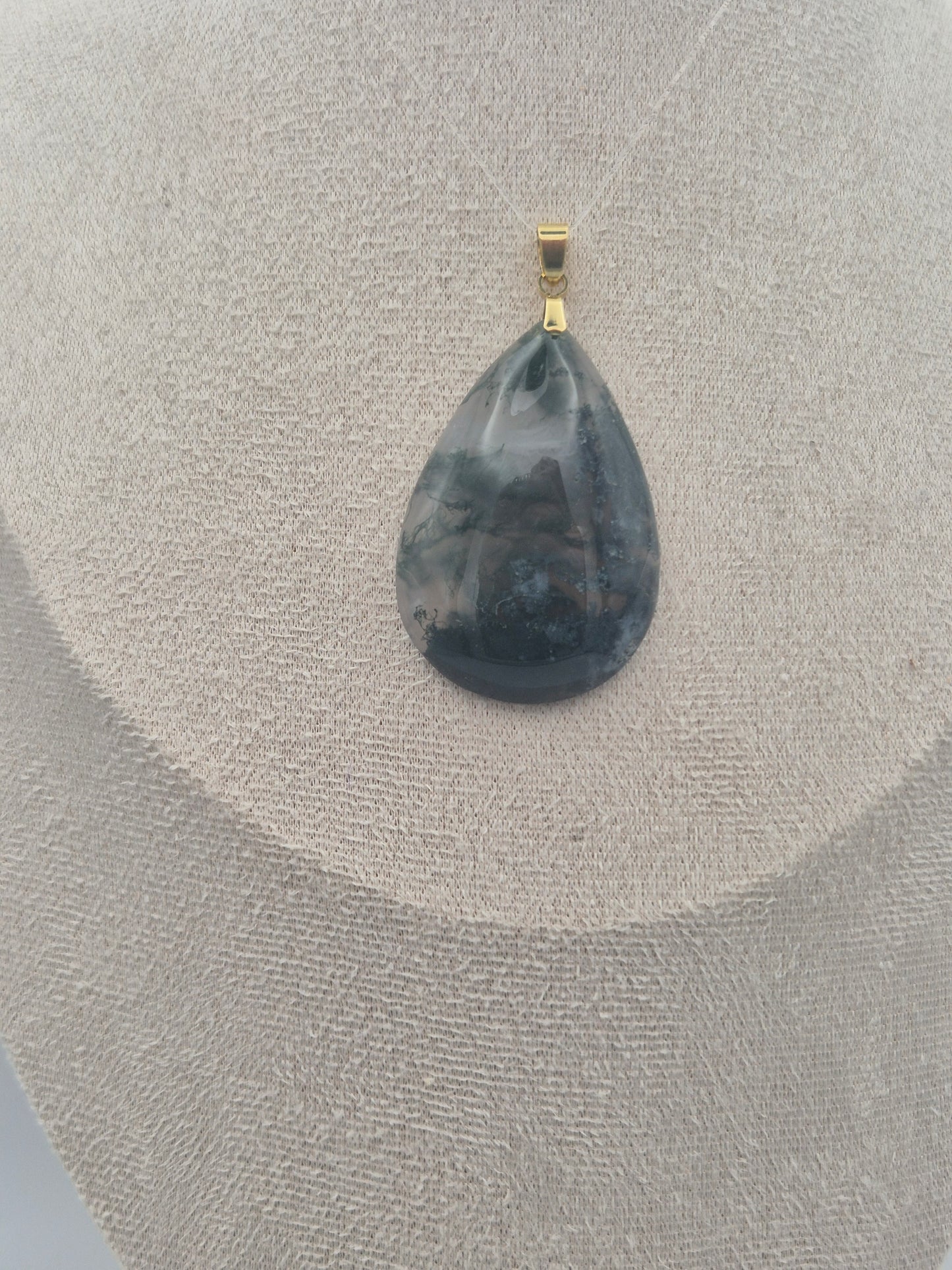 Pendentif Cabochon en Agate Mousse Goutte