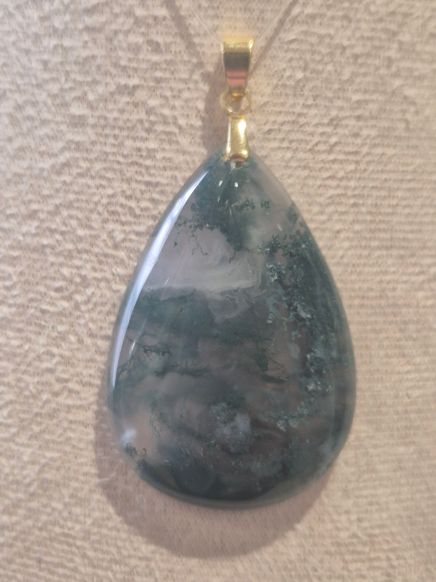 Pendentif Cabochon en Agate Mousse Goutte