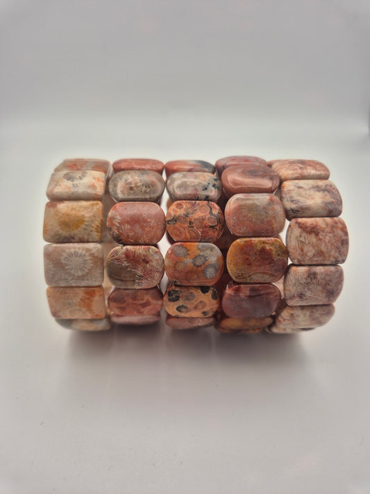 Bracelet Bombé Corail Fossilisé – Élégance & Énergie Intemporelle
