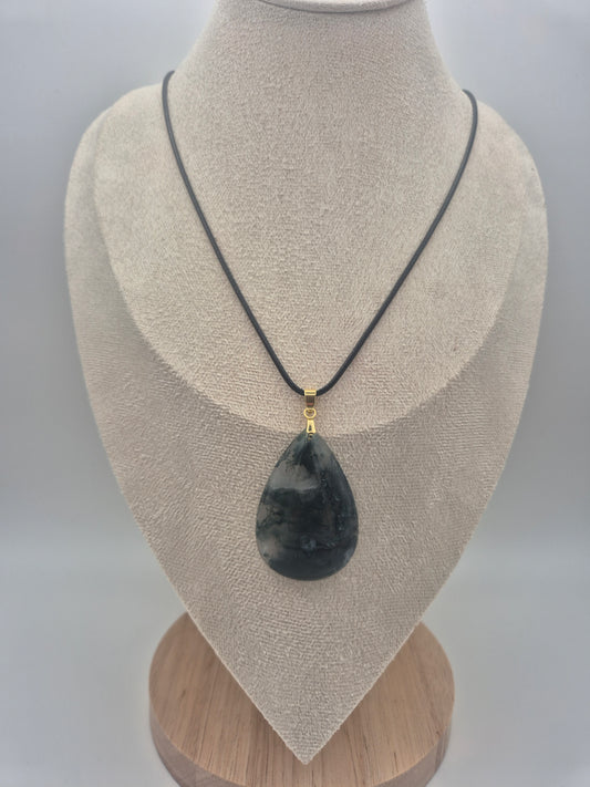 Pendentif Cabochon Agate Mousse Goutte