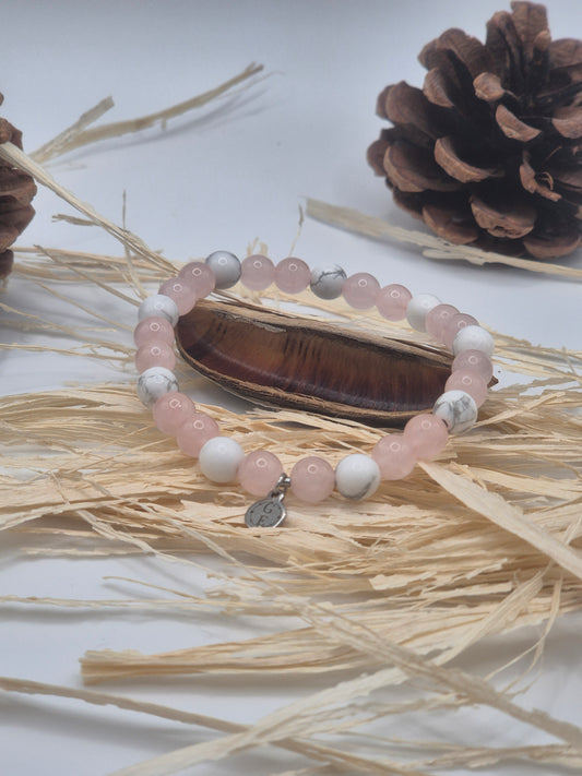 Bracelet Howlite / Quartz Rose - Equilibre & Douceur