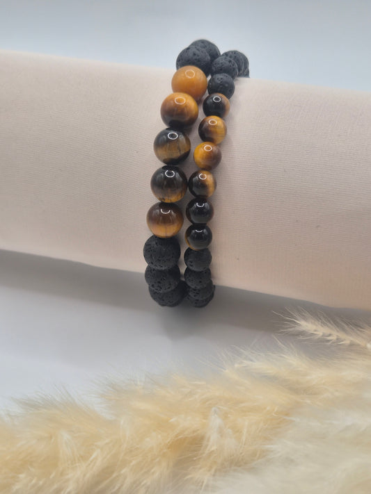 Bracelet Pierre de Lave & Œil de Tigre – Protection, Force & Confiance