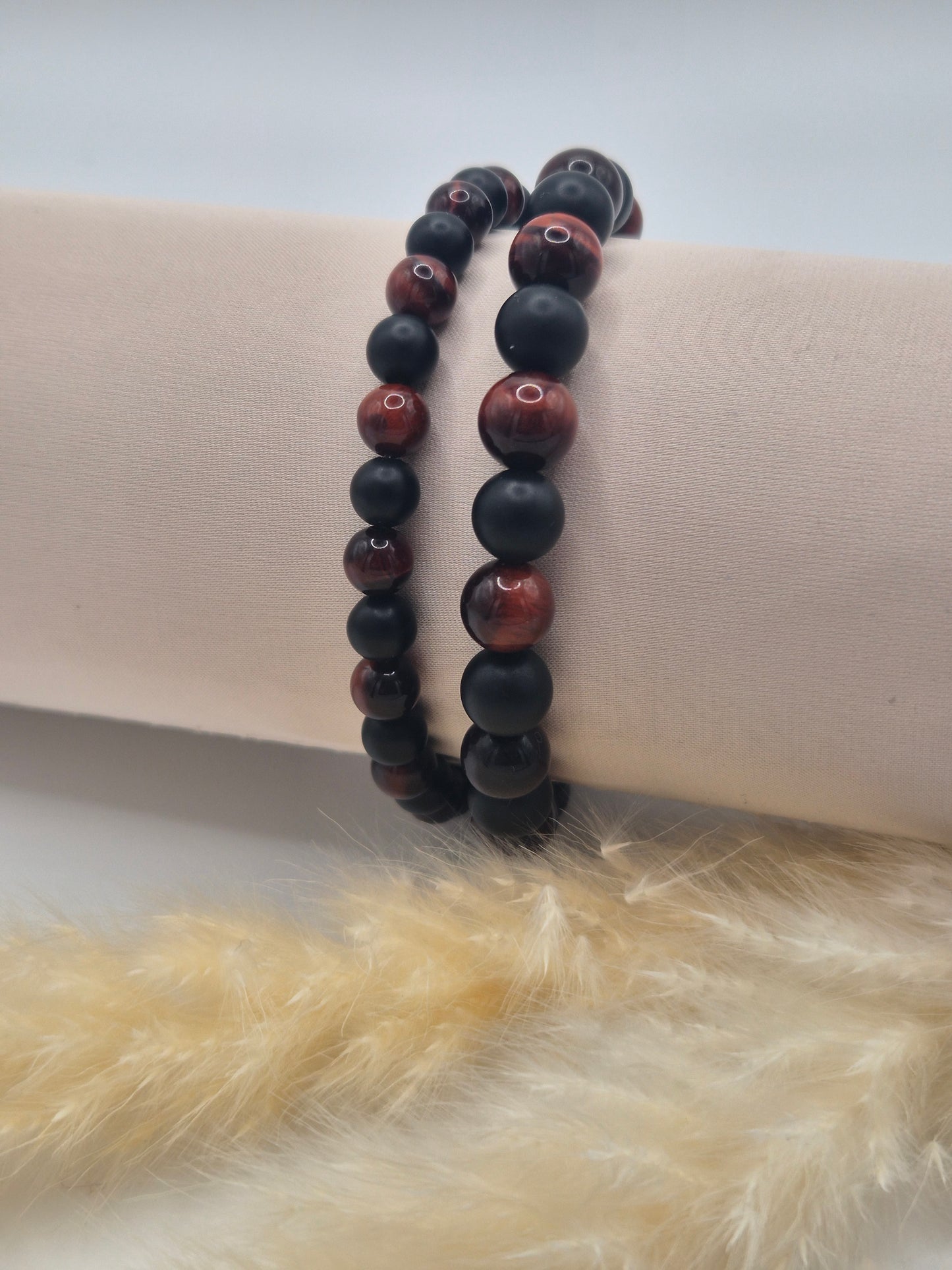 Bracelet Agate Noire Mat & Œil de Taureau – Protection, Force & Stabilité