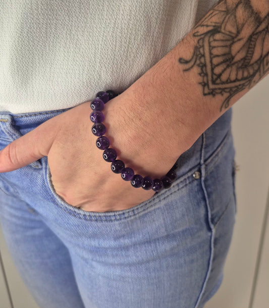 Bracelet Améthyste Foncée 08mm – Pierre Naturelle de Sérénité