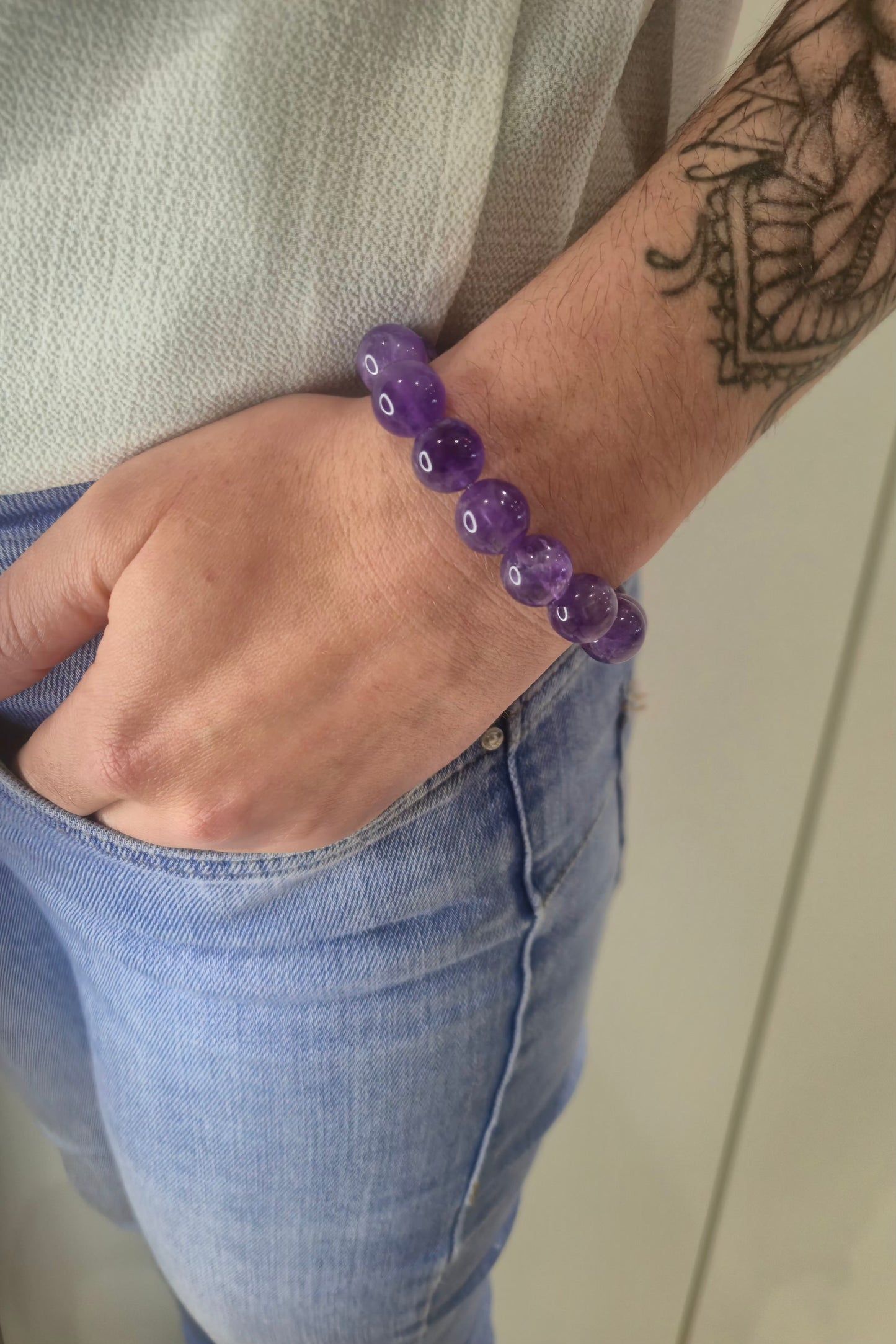 Bracelet Améthyste 12mm – Pierre Naturelle de Sérénité
