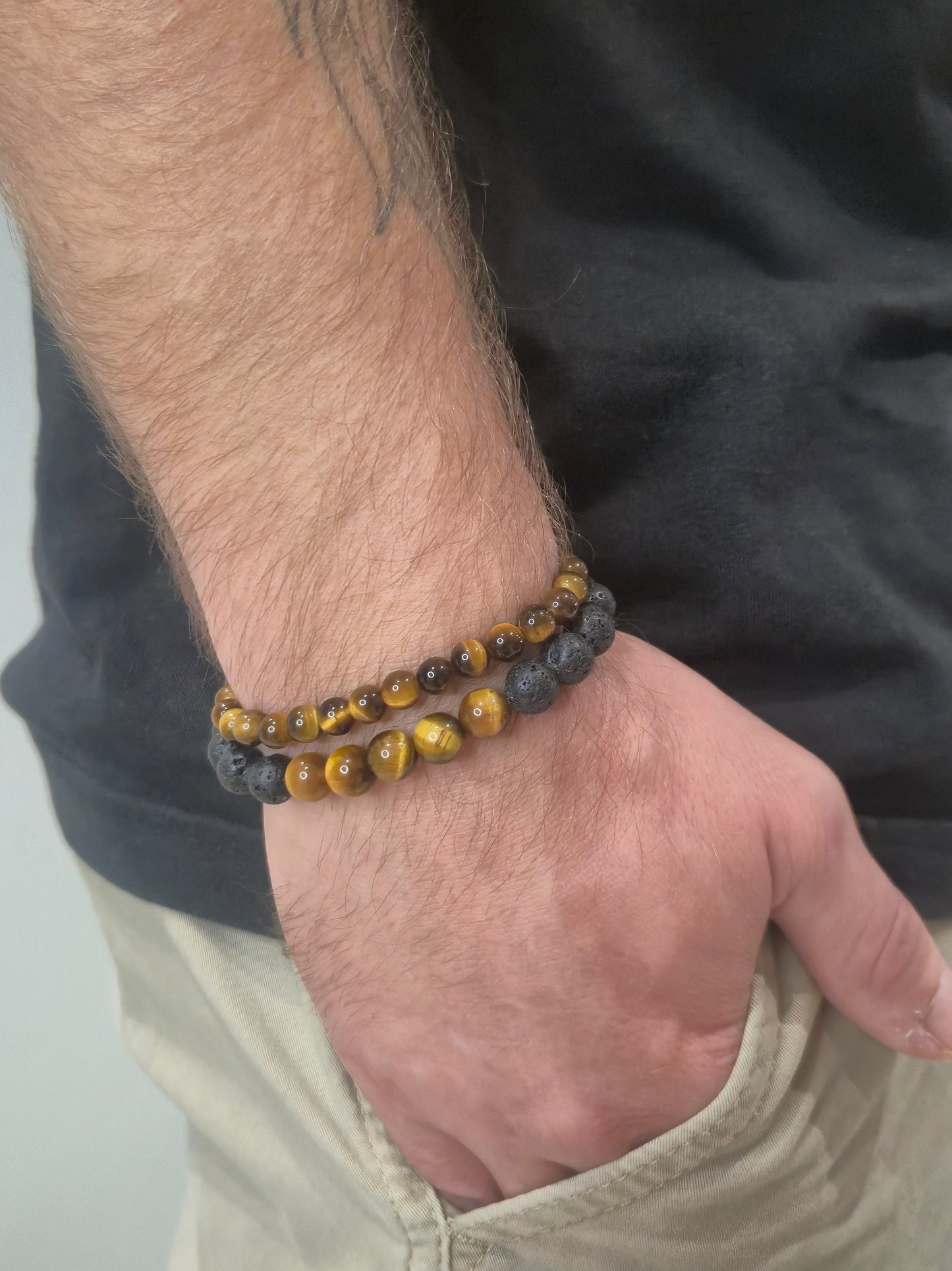 Bracelet Pierre de Lave & Œil de Tigre – Protection, Force & Confiance