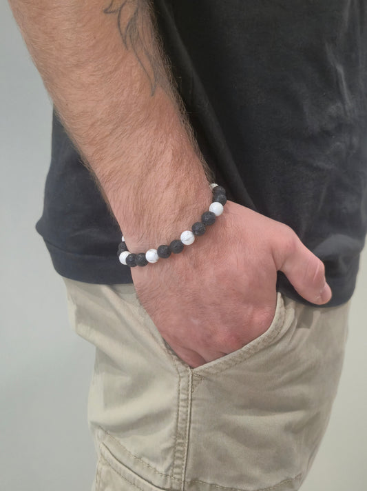 Bracelet Pierre de Lave & Howlite – Ancrage, Sérénité & Équilibre