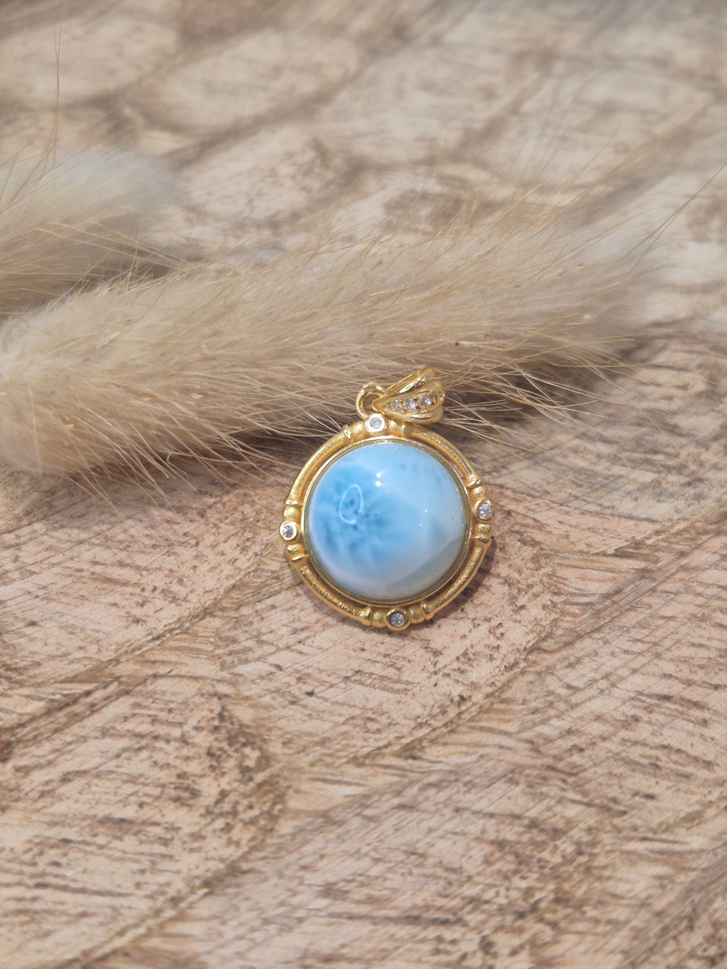 Pendentif Larimar Sertie en Argent S925 Dorée