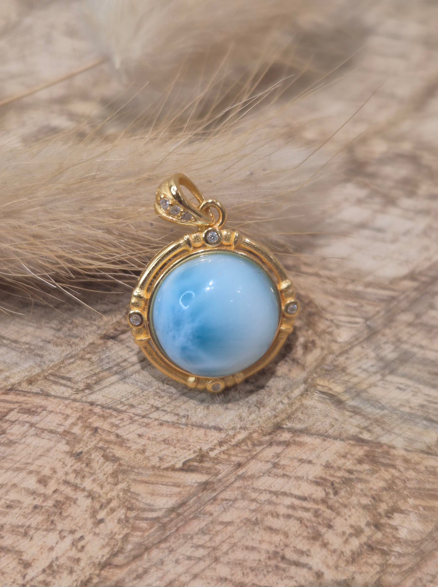 Pendentif Larimar Sertie en Argent S925 Dorée