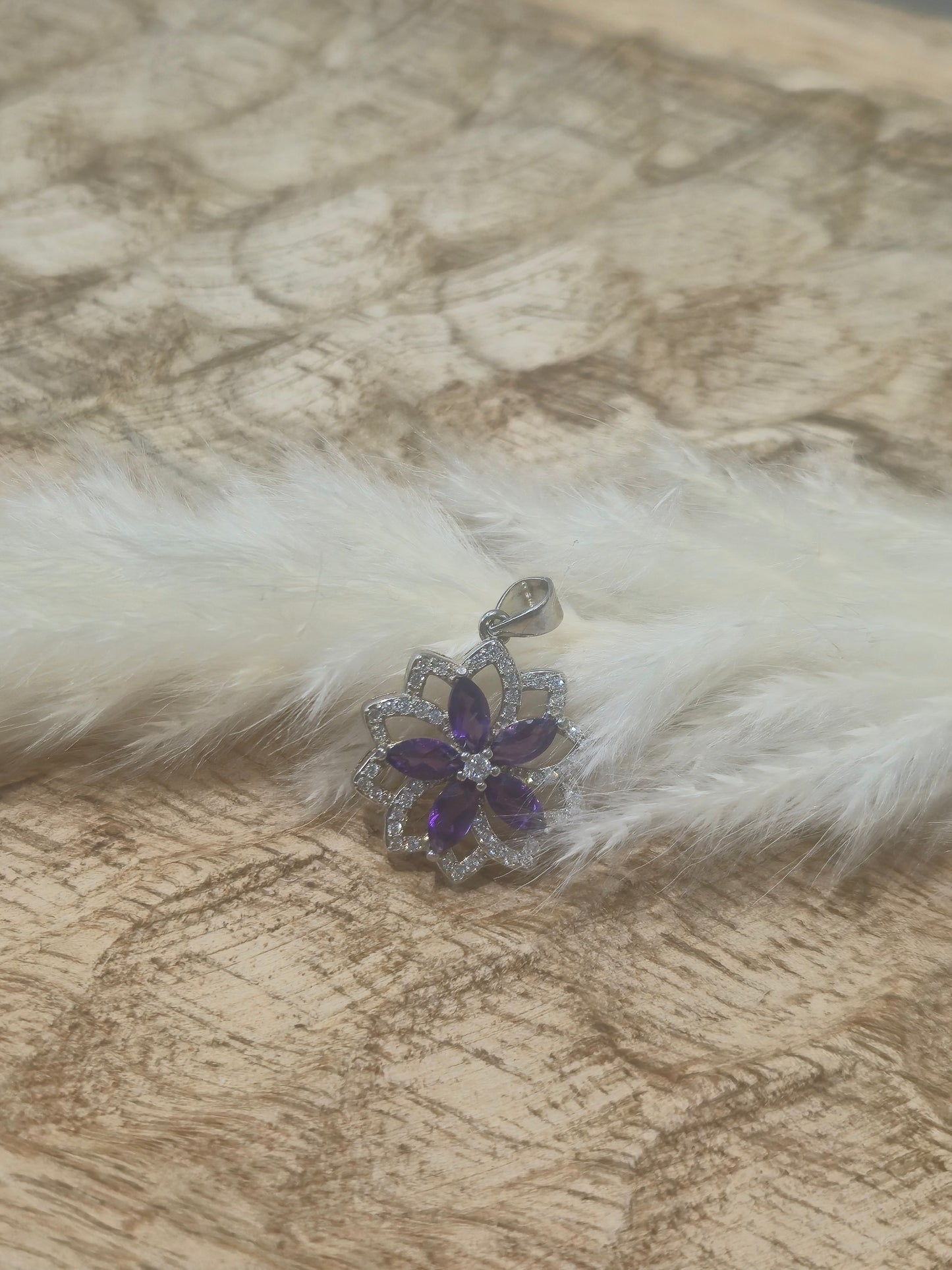 Pendentif Améthyste et Argent S925 - Motif Fleur