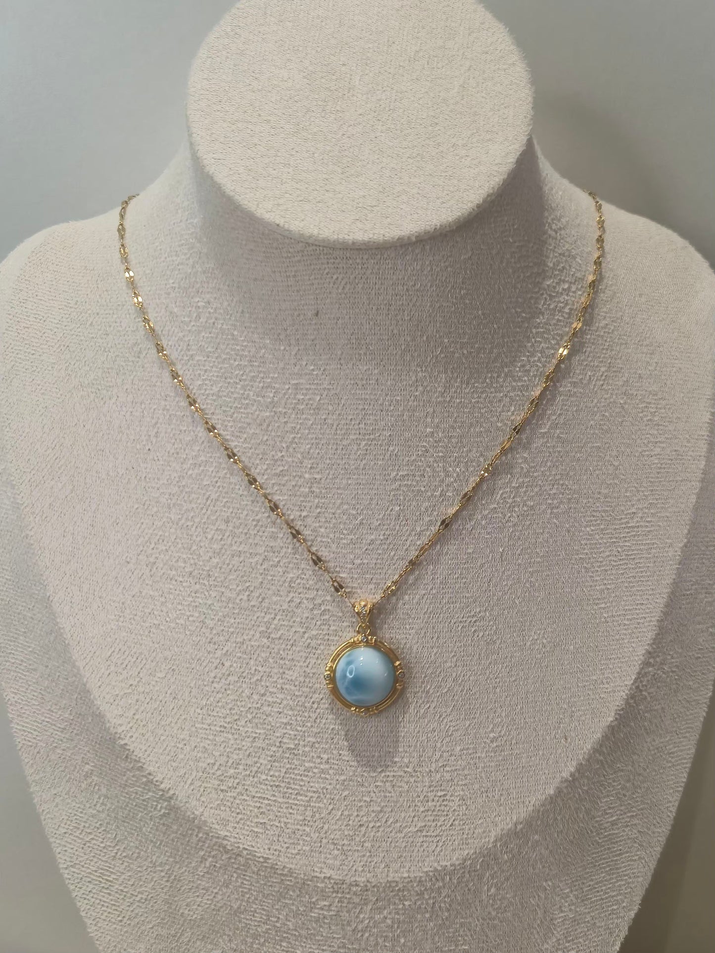 Pendentif Larimar Sertie en Argent S925 Dorée