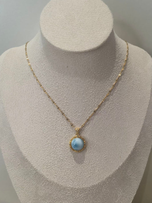 Pendentif Larimar Sertie en Argent S925 Dorée