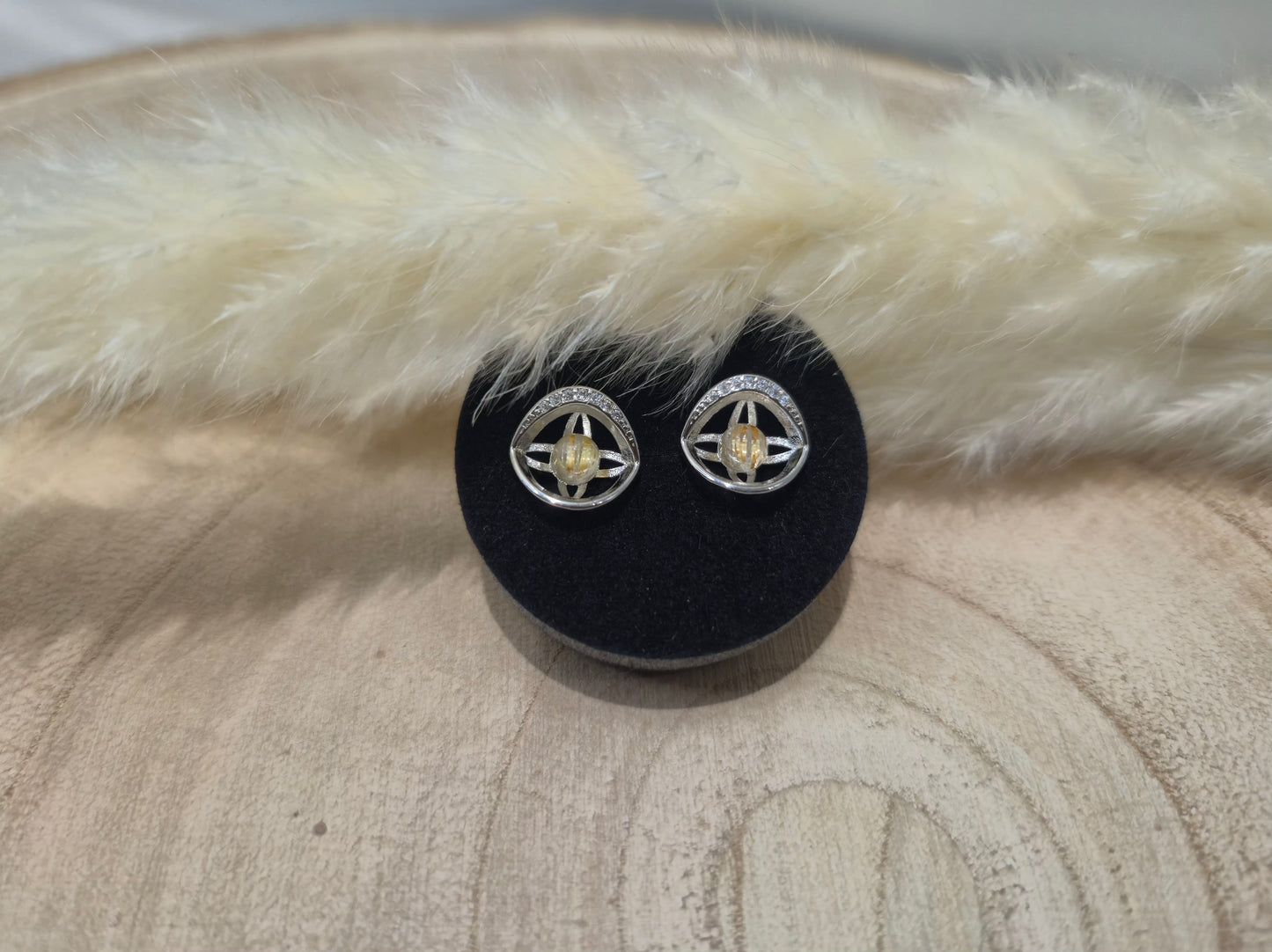 Boucles d'oreilles Quartz Rutiles Dorés - Argent S925