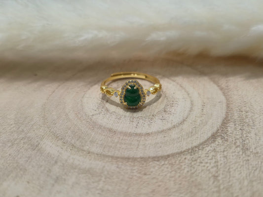 Bague Jadéite Vert et Argent Doré S925