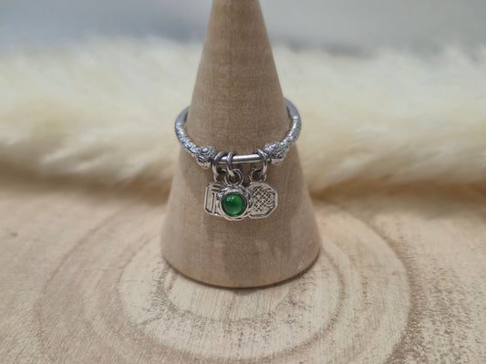 Bague Jadéite Vert et Argent S925 - Avec Breloques