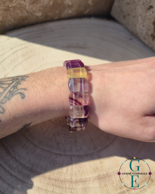 Bracelet Bombé Fluorite multicolore – Harmonie & Clarté Mentale