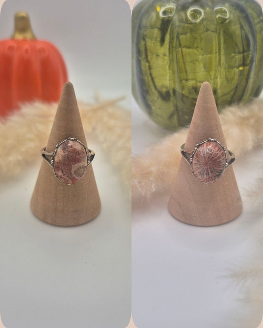Bague Corail Fossilisé en Argent 925 - Harmonie & intemporel