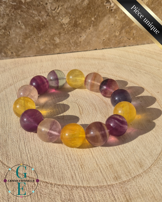 Bracelet Fluorite multicolore 15mm – Clarté, Équilibre & Protection