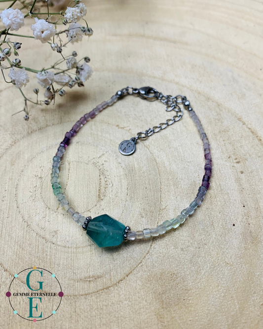 Bracelet Fluorite & Acier Inoxydable – Équilibre & Harmonie