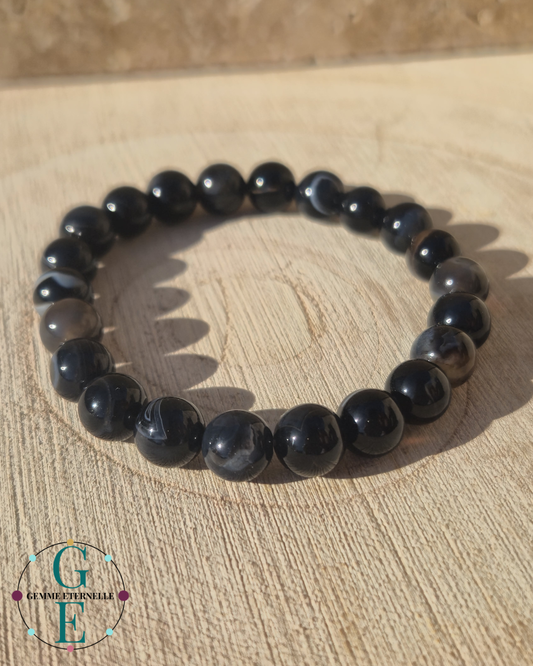 Bracelet Onyx Noir à bande – Force & Protection