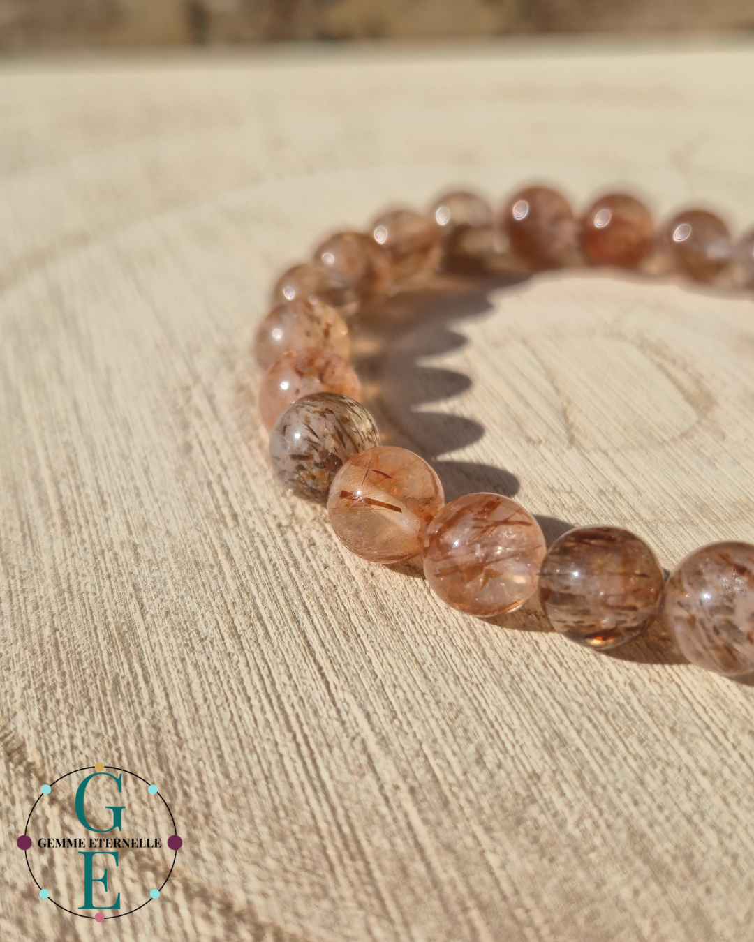 Bracelet Quartz Rutile Doré 8 mm – Confiance & Motivation
