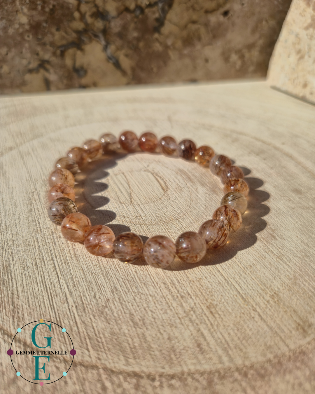 Bracelet Quartz Rutile Doré 8 mm – Confiance & Motivation