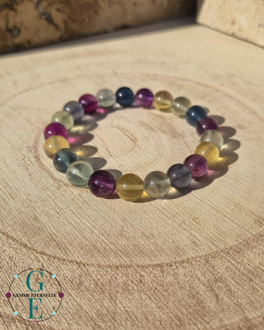 Bracelet Fluorite multicolore 9 mm – Harmonie & Clarté Mentale