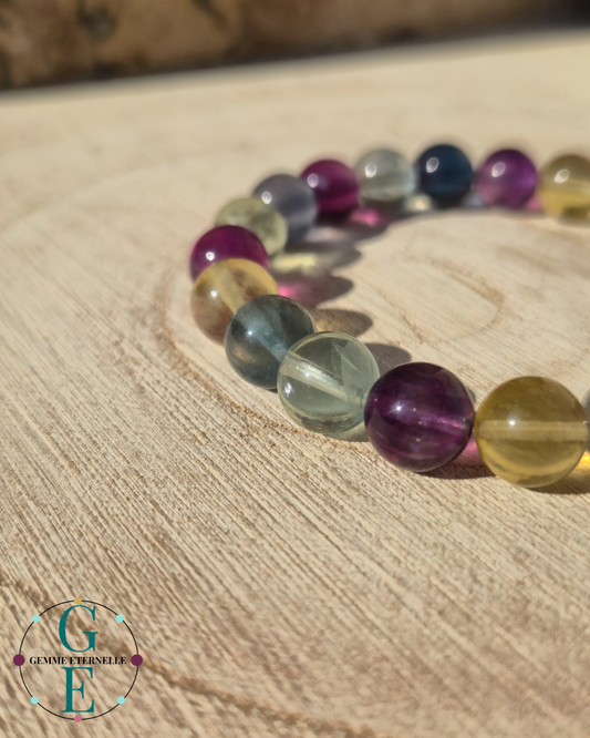 Bracelet Fluorite multicolore 9 mm – Harmonie & Clarté Mentale
